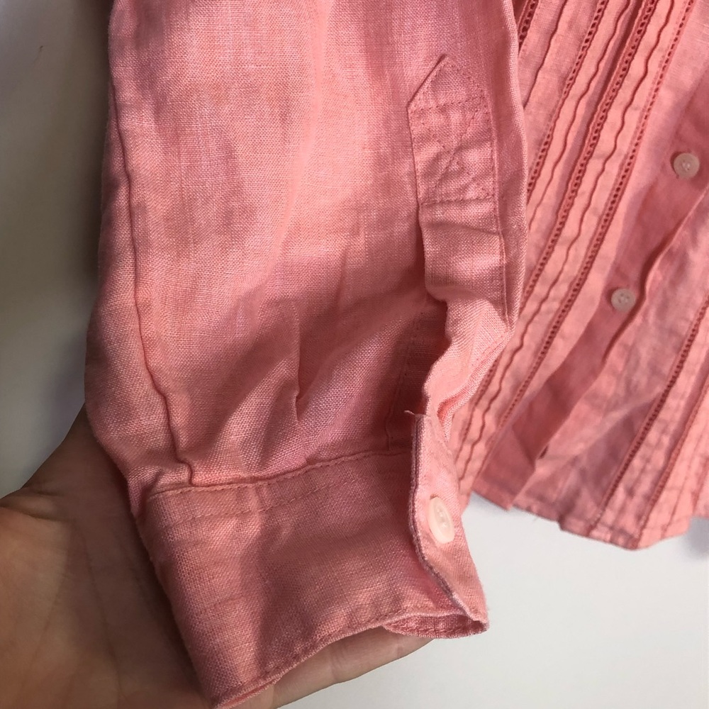 Liz Claiborne Liz Sport Pink Lagenlook 100% Linen Button Down Size Medium - Picture 8 of 9